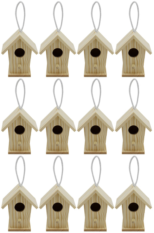 12-Pack Mini Wooden Bird Houses to Paint, Unfinished DIY Design Your Own Great - for craft