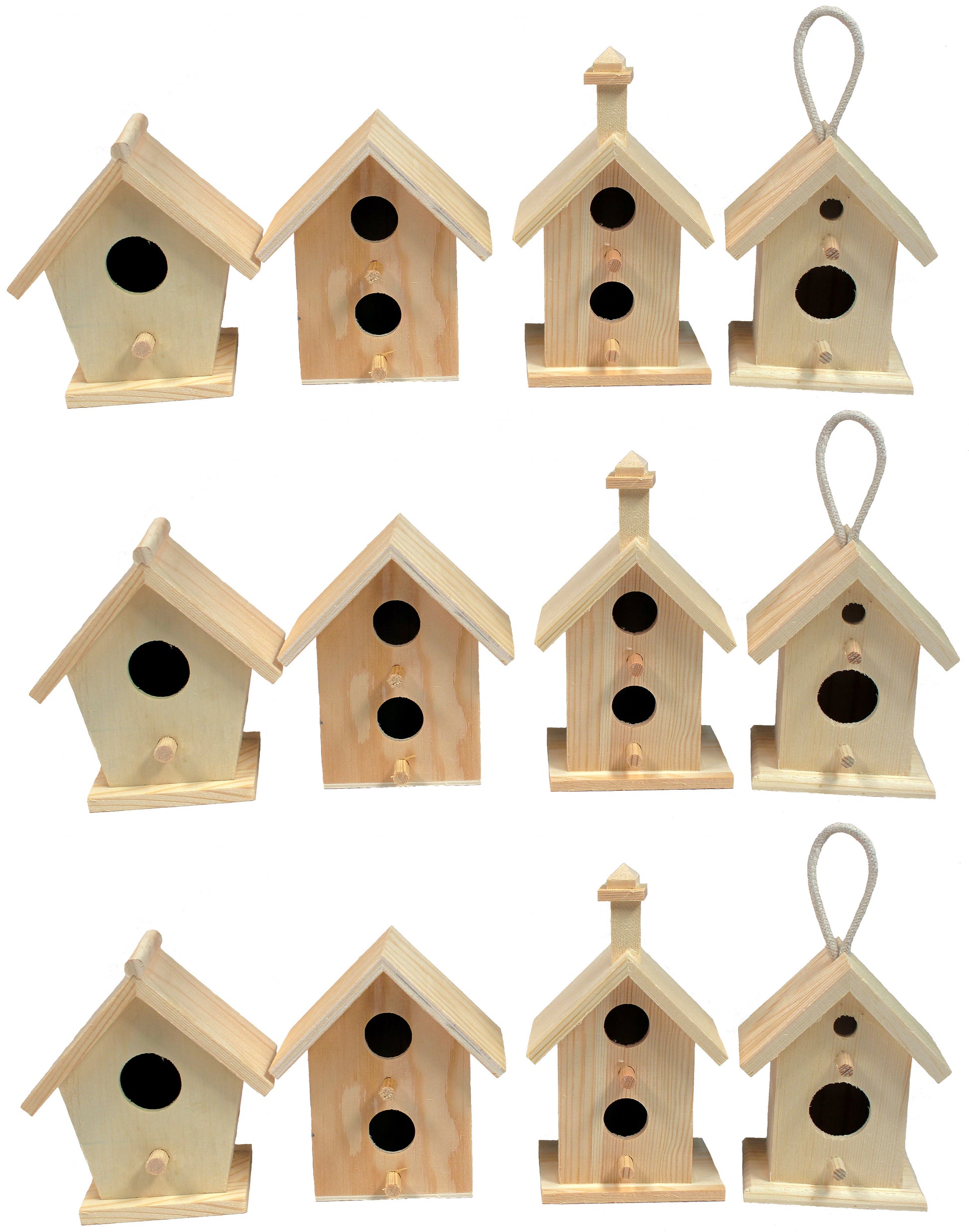 12 Pack of Wooden Bird Houses to Paint, Unfinished DIY Design Your Own Great - for craft