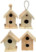 Creative Hobbies® Mini 4 Inch Tall Birdhouse, Set of 4 Styles, Unfinished Wood Ready to Paint or Decorate