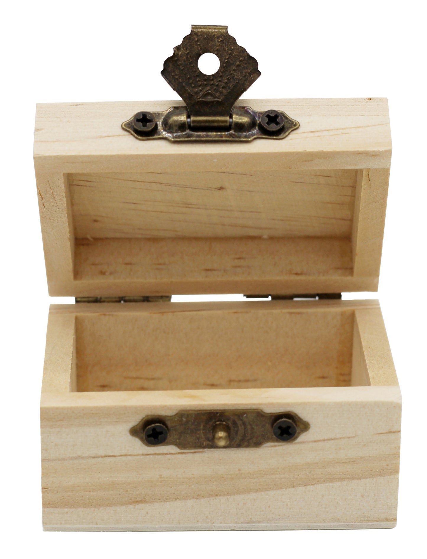 12-Pack Mini Wooden Treasure Boxes with Locking Clasp - Unfinished Wood - close-up