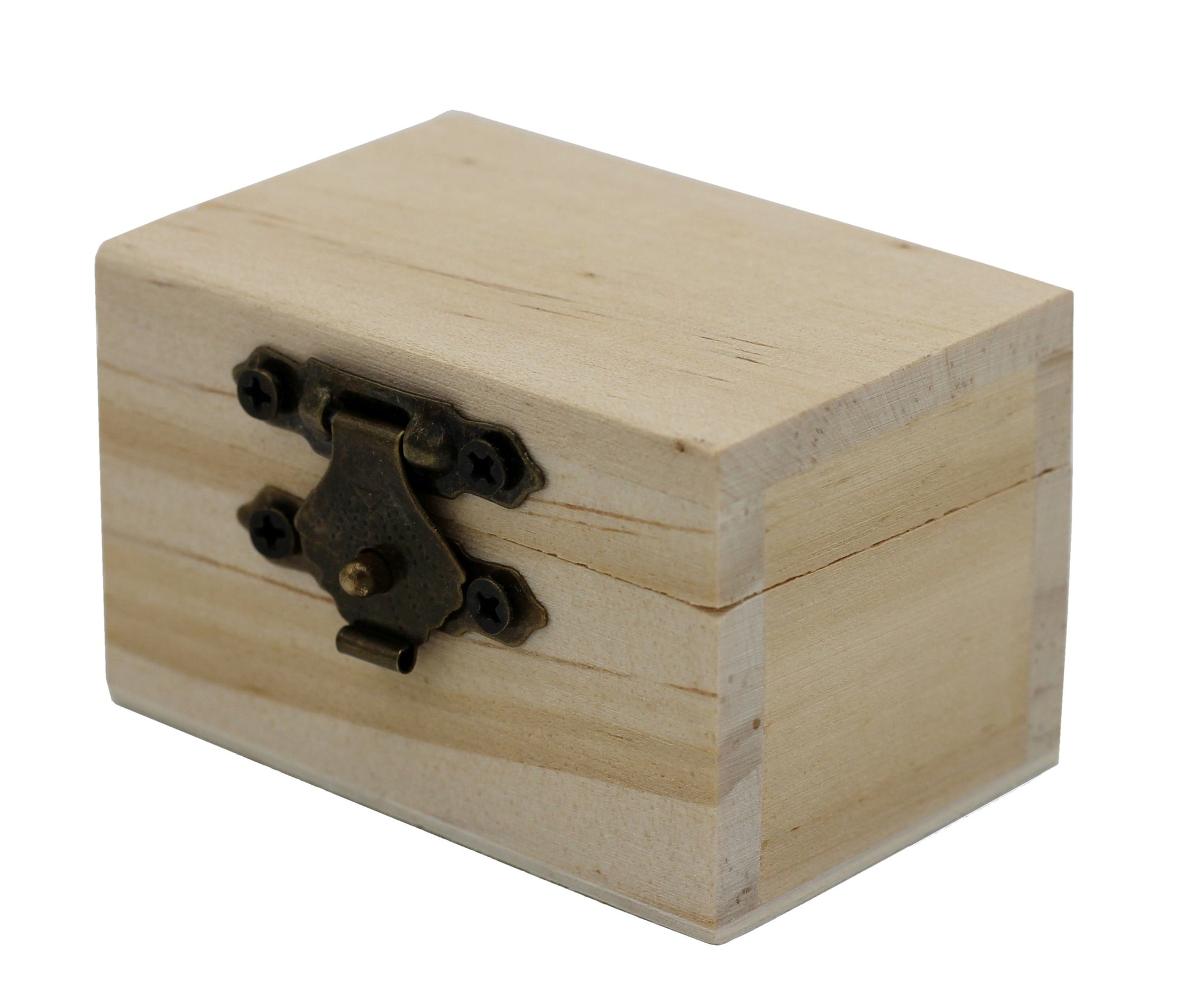 12-Pack Mini Wooden Treasure Boxes with Locking Clasp - Unfinished Wood - side view