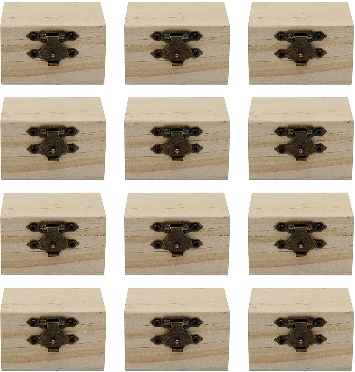 12-Pack Mini Wooden Treasure Boxes with Locking Clasp - Unfinished Wood - for diy