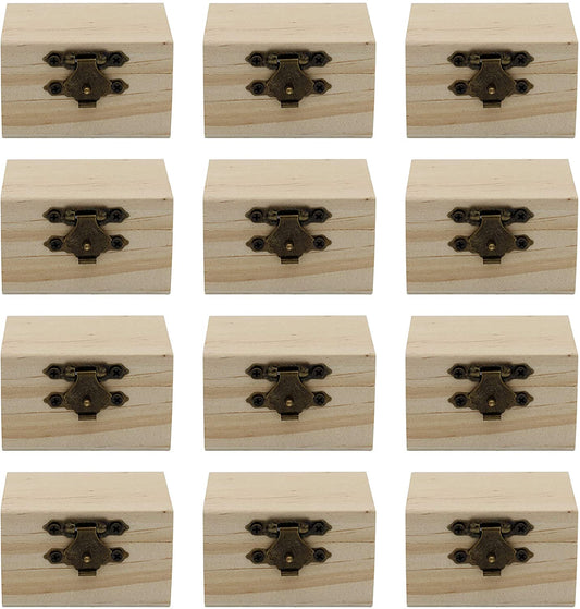 12-Pack Mini Wooden Treasure Boxes with Locking Clasp - Unfinished Wood - for diy
