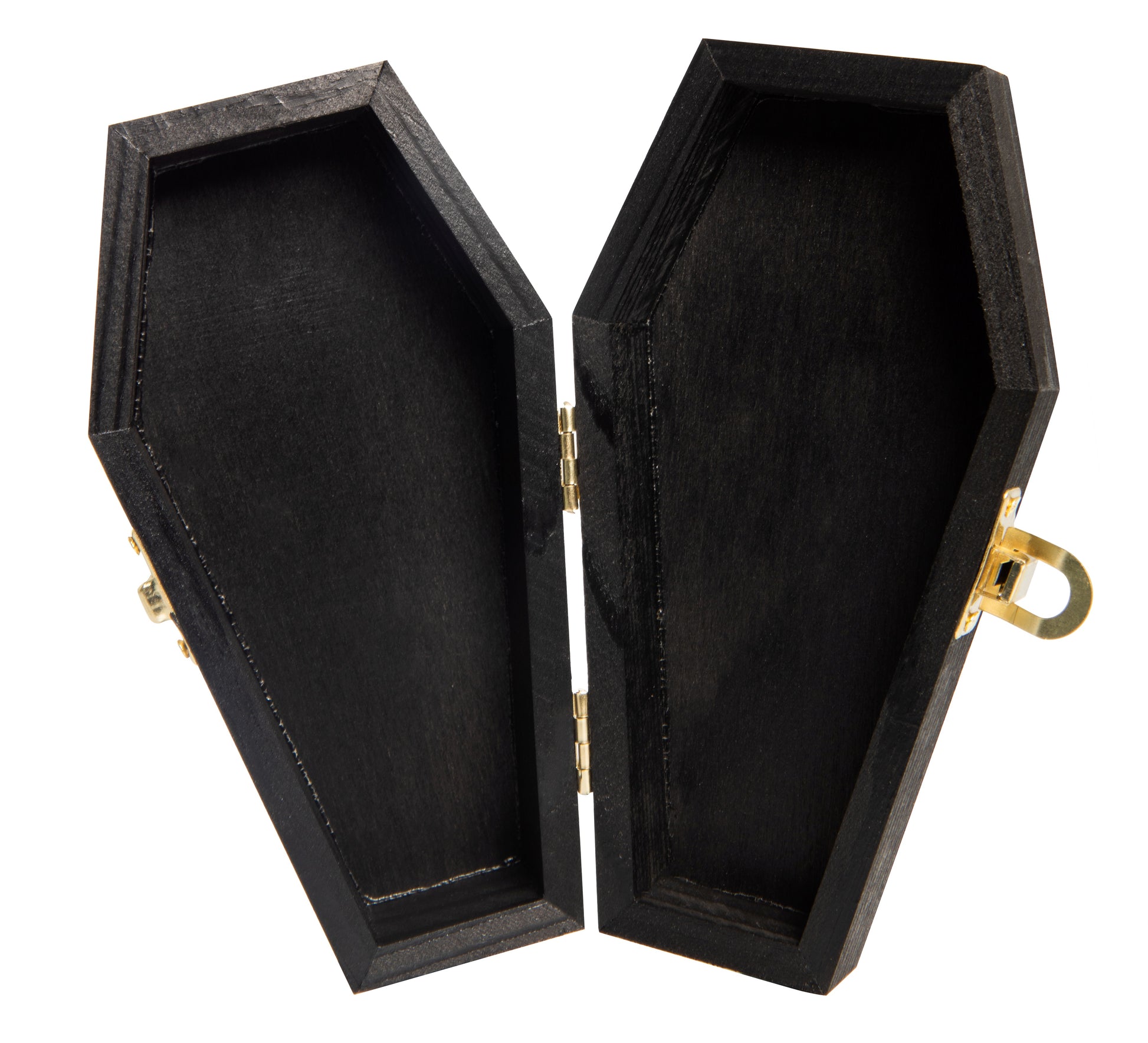 6" Black Painted Wood Coffins - Fillable Mini Casket for Halloween Parties, - close-up