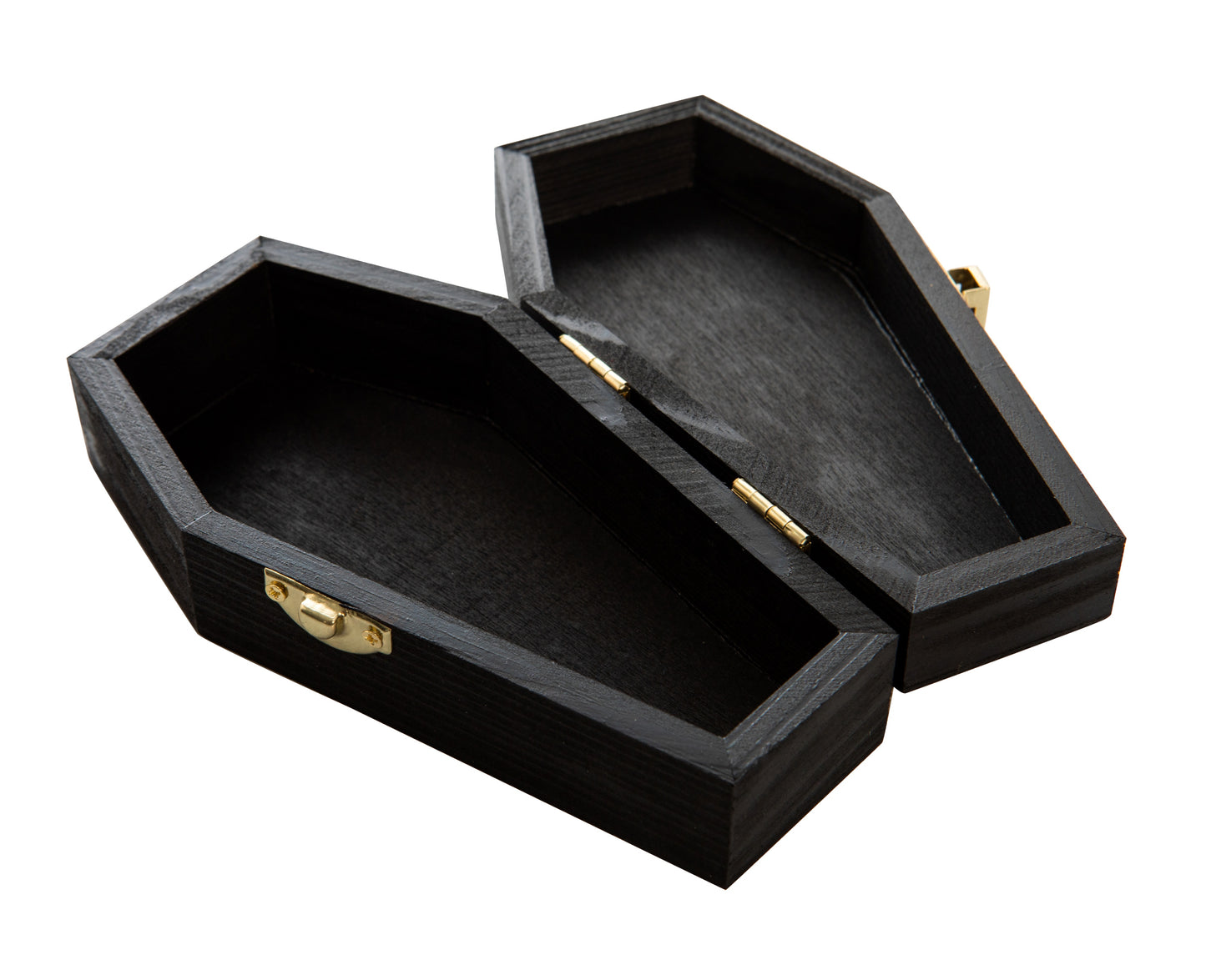 6" Black Painted Wood Coffins - Fillable Mini Casket for Halloween Parties, - side view