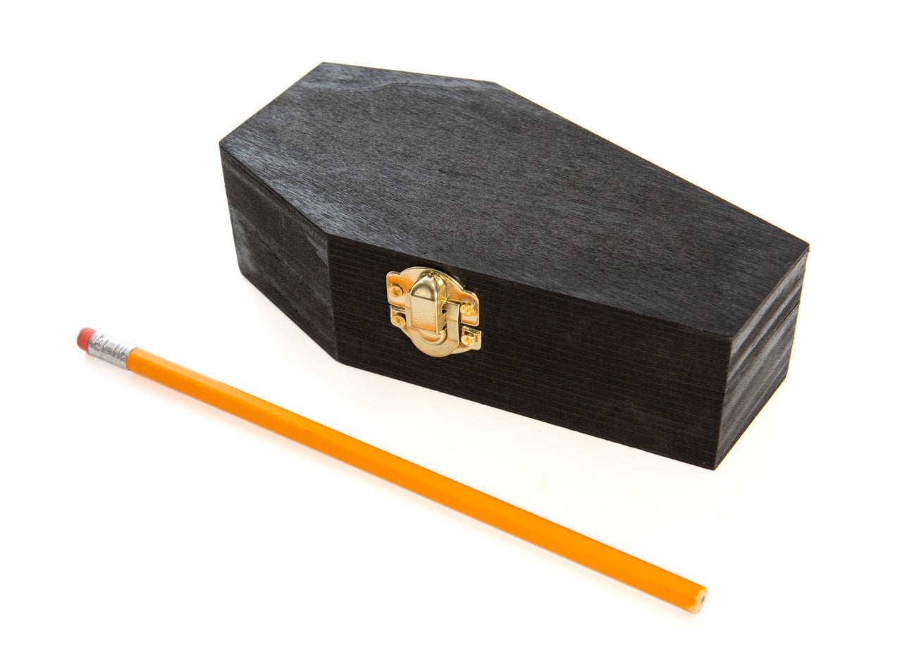 6" Black Painted Wood Coffins - Fillable Mini Casket for Halloween Parties, - detail