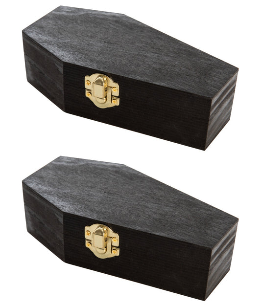 6" Black Painted Wood Coffins - Fillable Mini Casket for Halloween Parties,