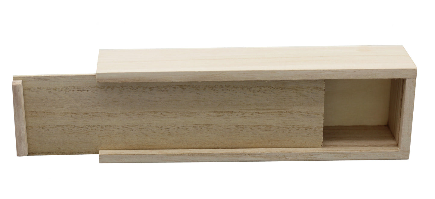 Unfinished Wooden Pencil, Pen, Vape, Stash, Trinket Storage Box with Slide Top - side view