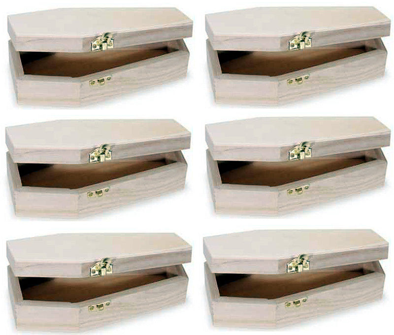 Pack of 6 - Small Unfinished Wood Funeral Coffins, 6 x 3 x 1.75 Inch Size, - for halloween