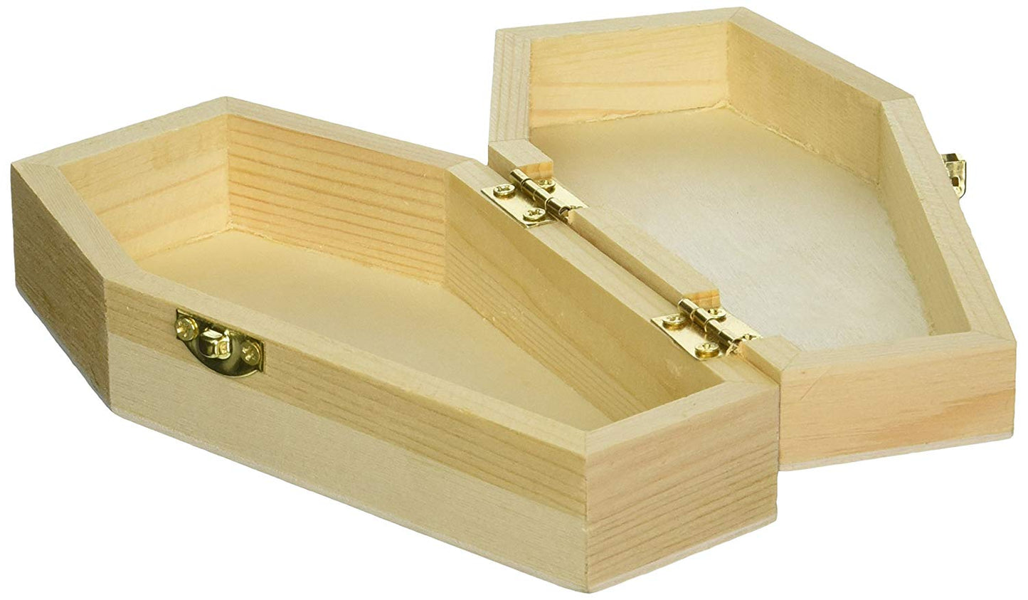 Pack of 6 - Small Unfinished Wood Funeral Coffins, 6 x 3 x 1.75 Inch Size, - side view