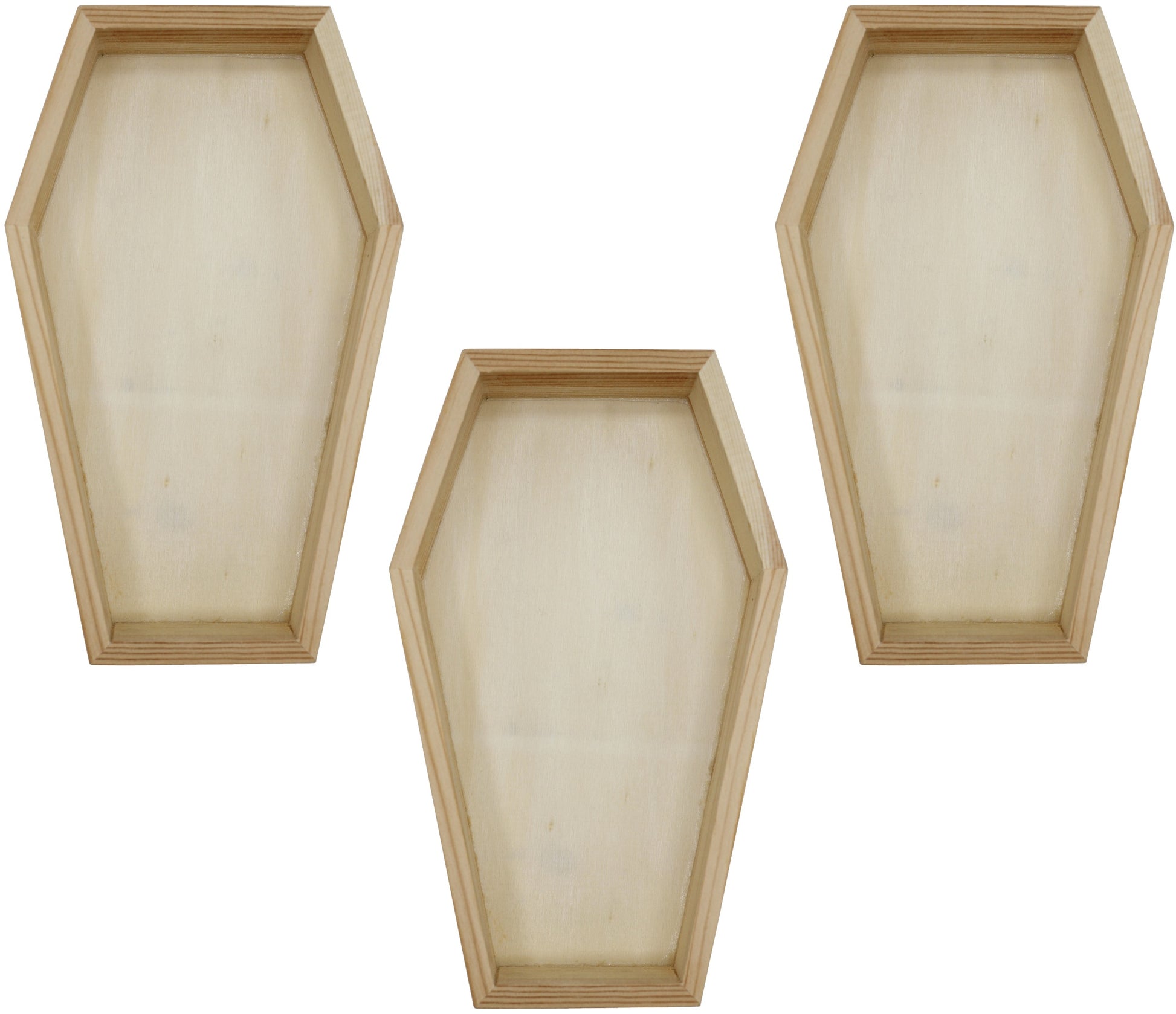 3 Pack of Unfinished Wood Coffin Trays – 8 Inch Coffin Shaped Serving Tray Box, - for halloween