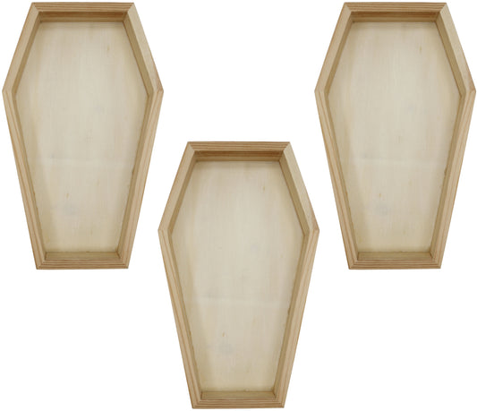 3 Pack of Unfinished Wood Coffin Trays – 8 Inch Coffin Shaped Serving Tray Box, - for halloween