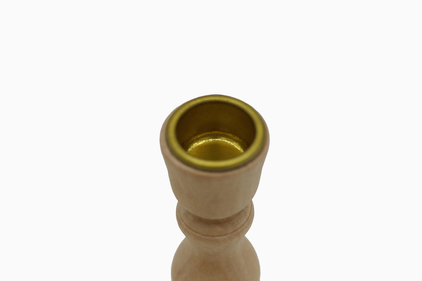 4 Inch Tall Unfinished Wooden Candlesticks with Metal Candle Holder Cup Center - detail