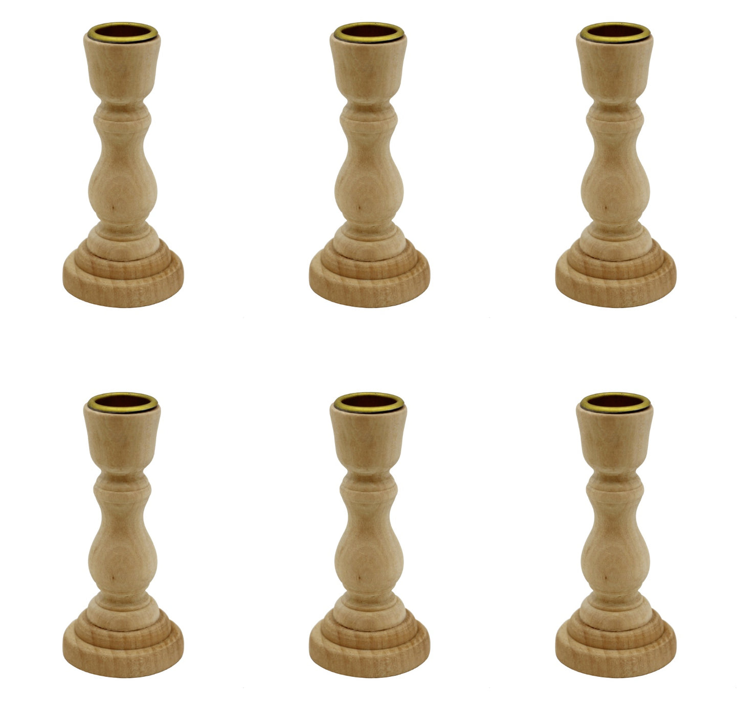 4 Inch Tall Unfinished Wooden Candlesticks with Metal Candle Holder Cup Center - glass, for craft