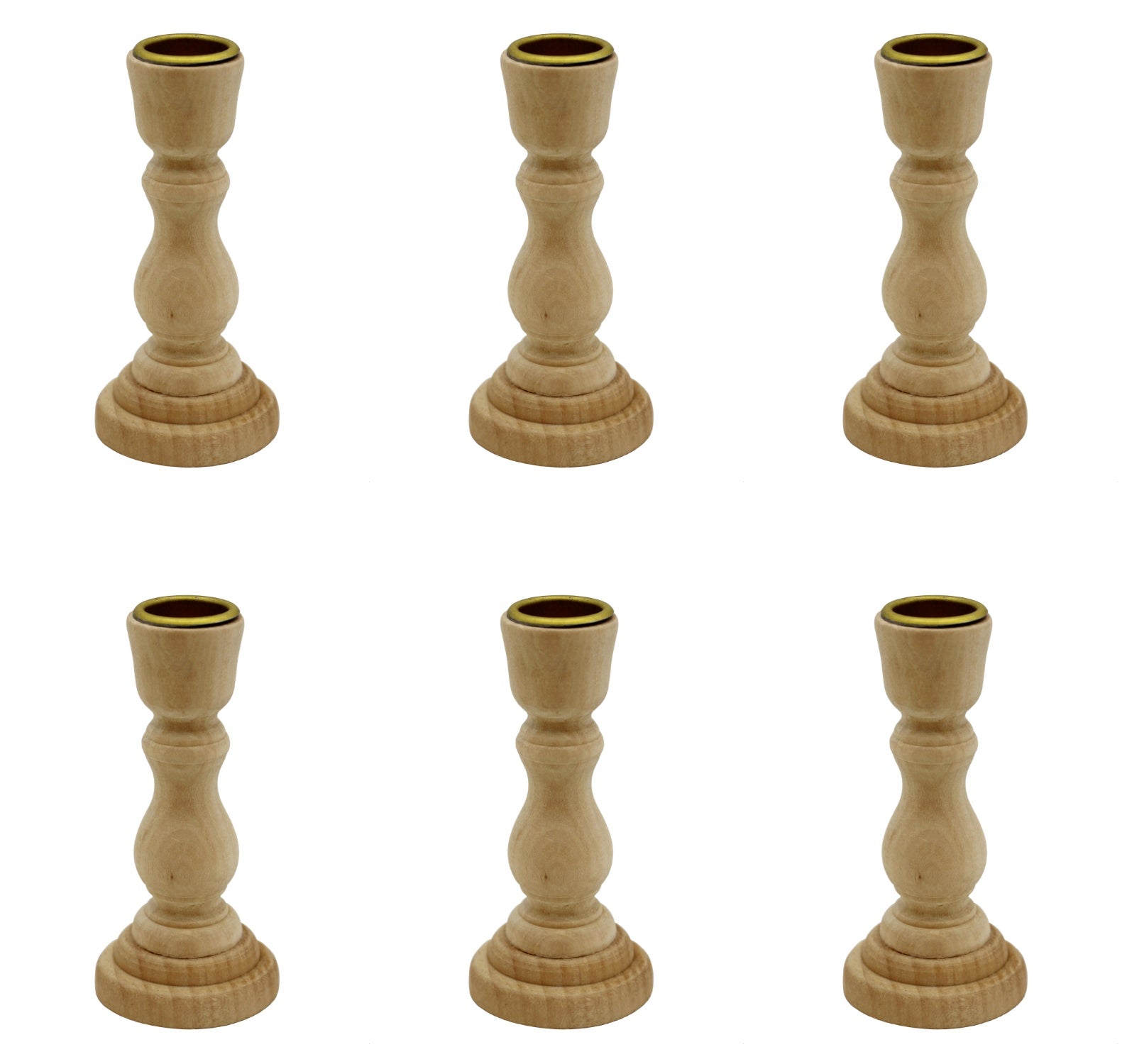 4 Inch Tall Unfinished Wooden Candlesticks with Metal Candle Holder Cup Center - glass, for craft