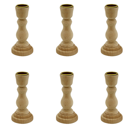 4 Inch Tall Unfinished Wooden Candlesticks with Metal Candle Holder Cup Center - glass, for craft