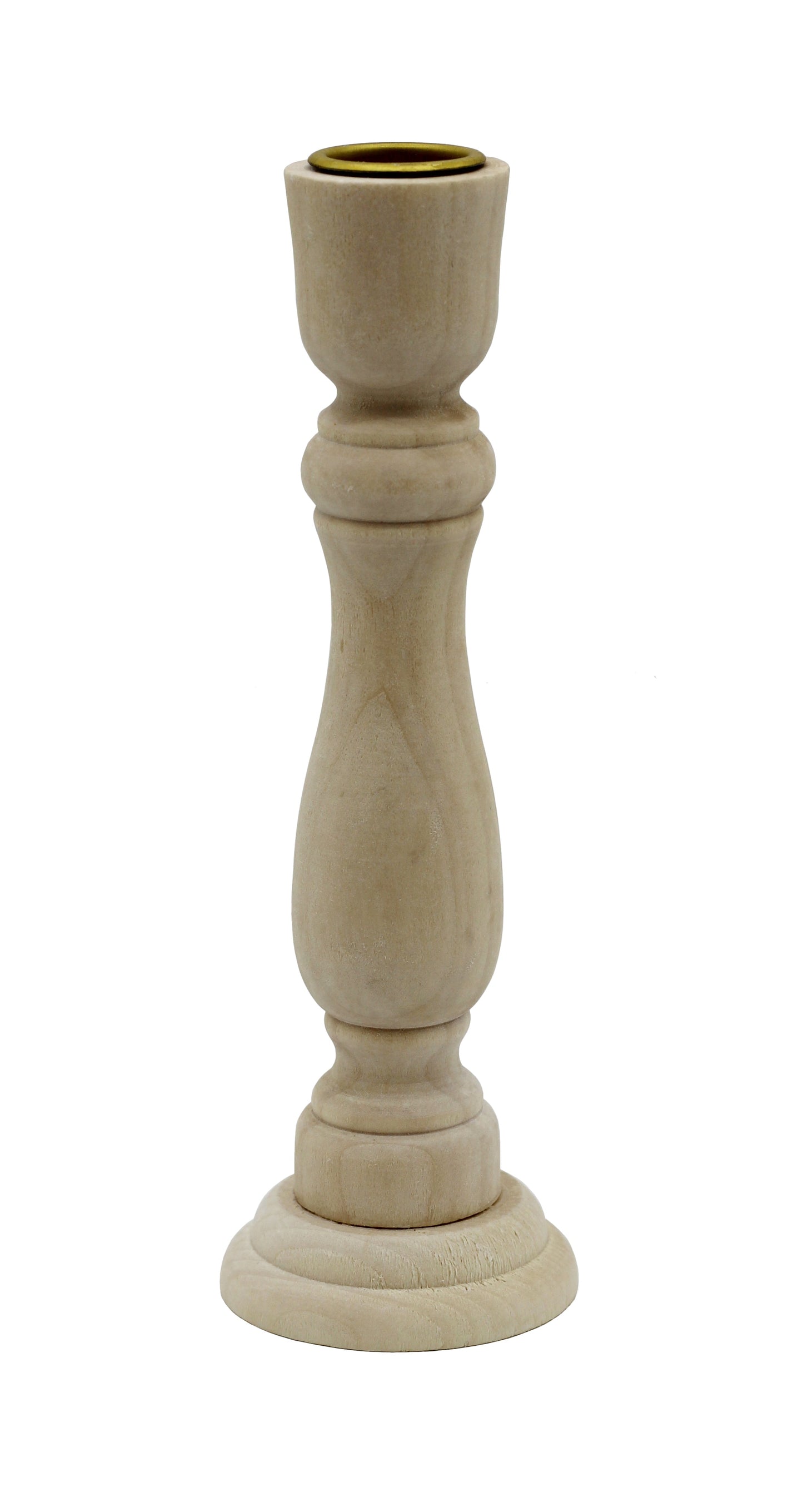 7 Inch Tall Unfinished Wooden Candlesticks with Metal Candle Holder Cup Center - detail