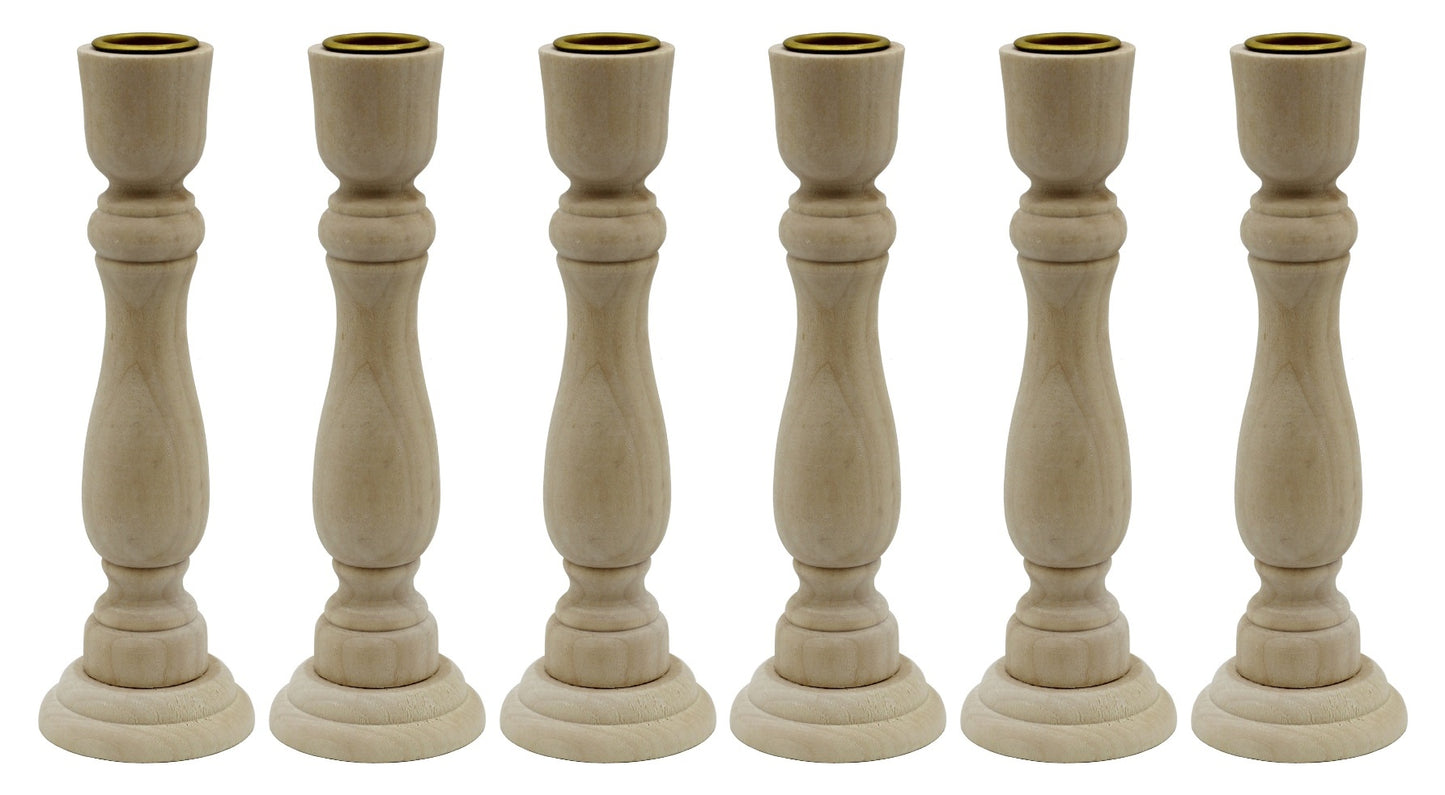 7 Inch Tall Unfinished Wooden Candlesticks with Metal Candle Holder Cup Center - glass, for craft