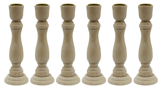 7 Inch Tall Unfinished Wooden Candlesticks with Metal Candle Holder Cup Center - glass, for craft