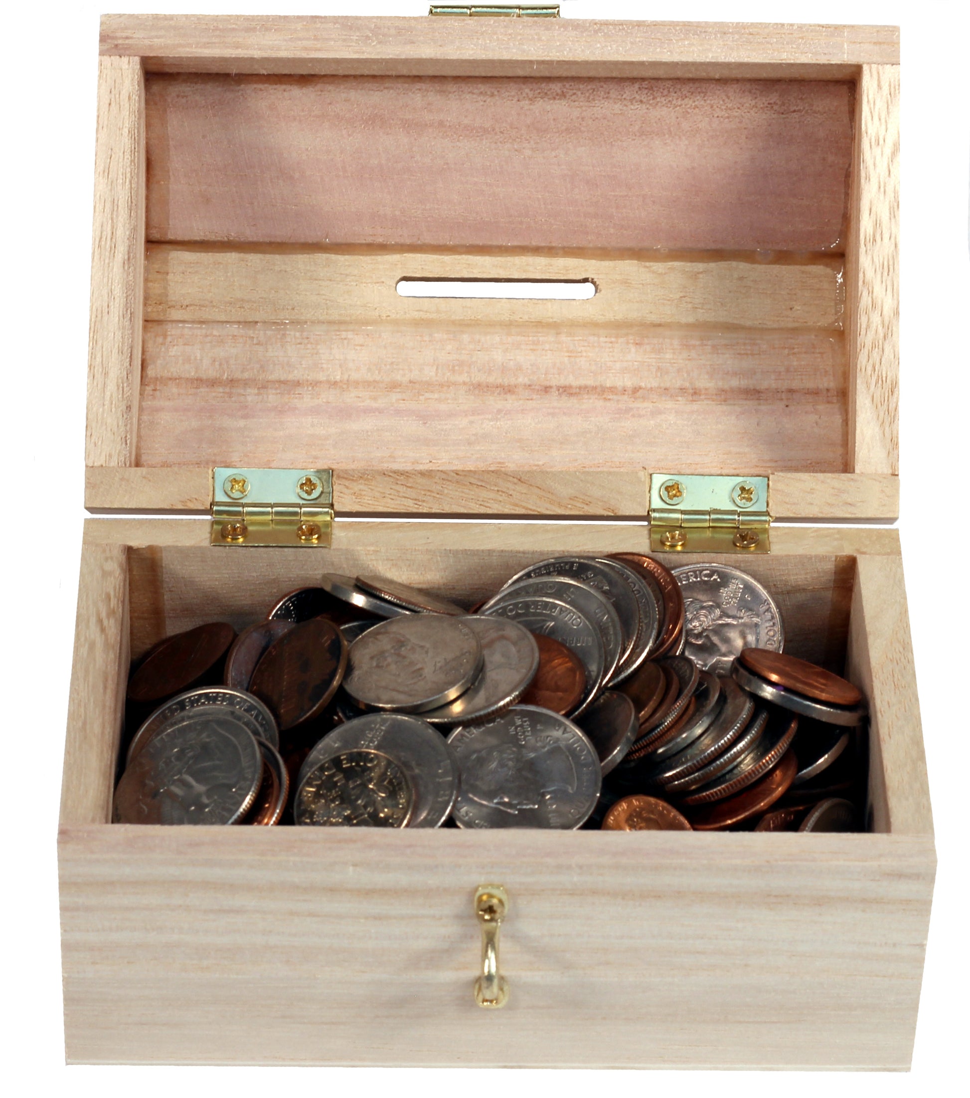 Pack of 6 Ready to Decorate Wood Treasure Chest Box Savings Bank with Coin - detail