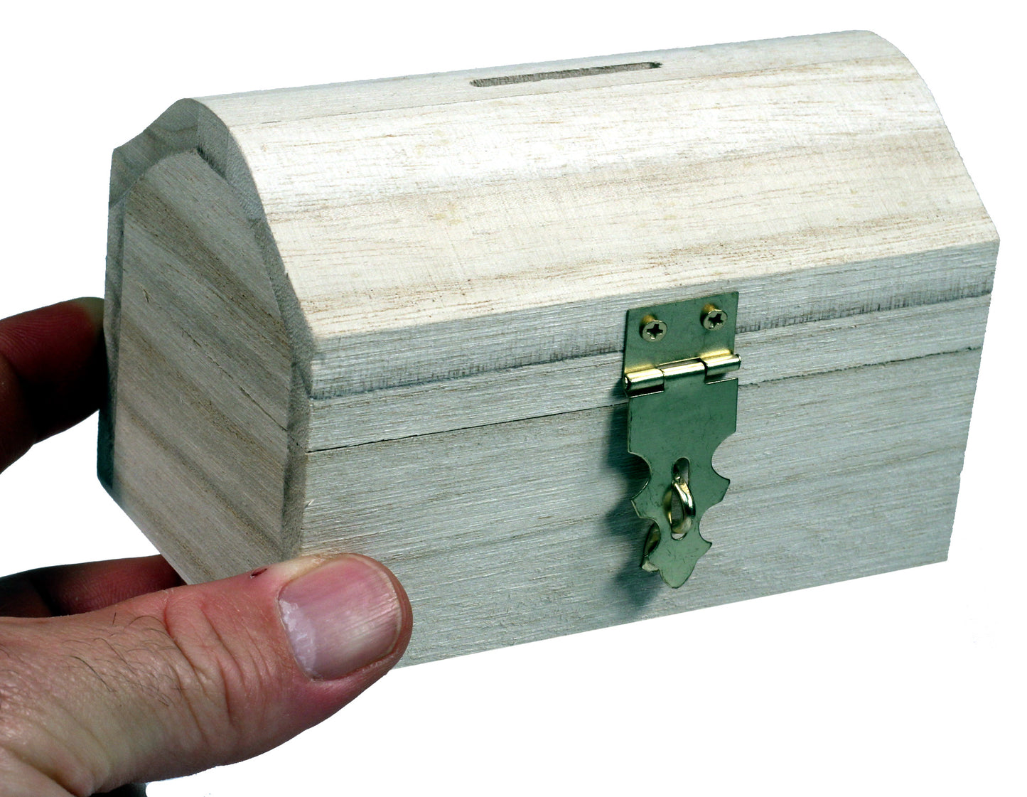 Pack of 6 Ready to Decorate Wood Treasure Chest Box Savings Bank with Coin - side view