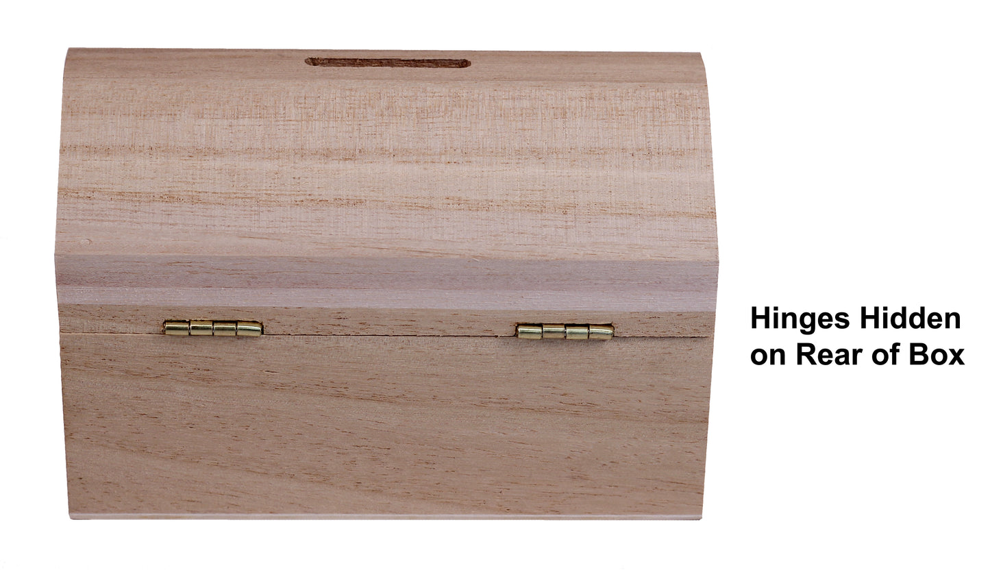 Pack of 6 Ready to Decorate Wood Treasure Chest Box Savings Bank with Coin - close-up