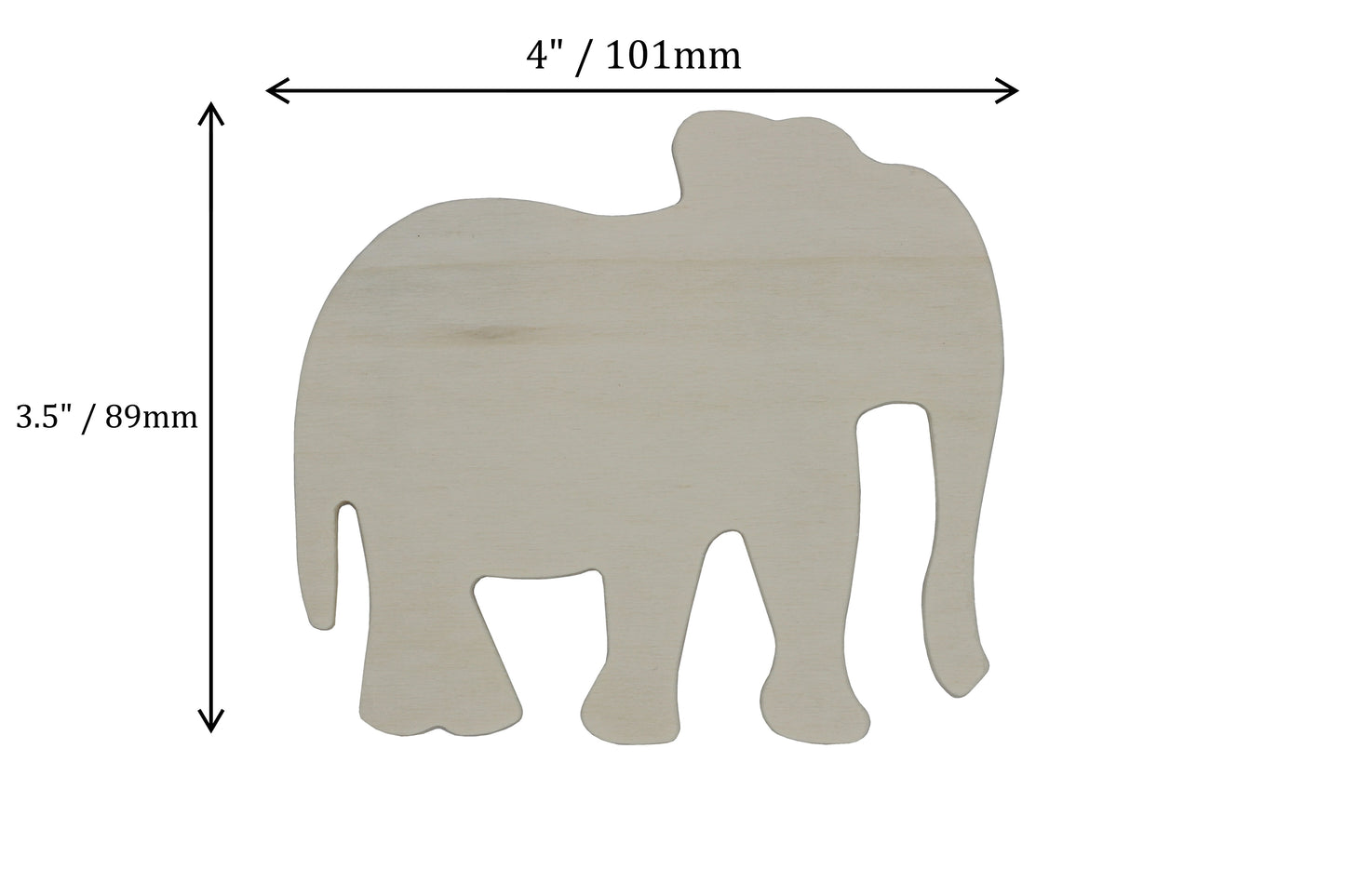4 Inch Unfinished Wooden Elephant Shapes, Pack of 100, Ready to Paint or - side view