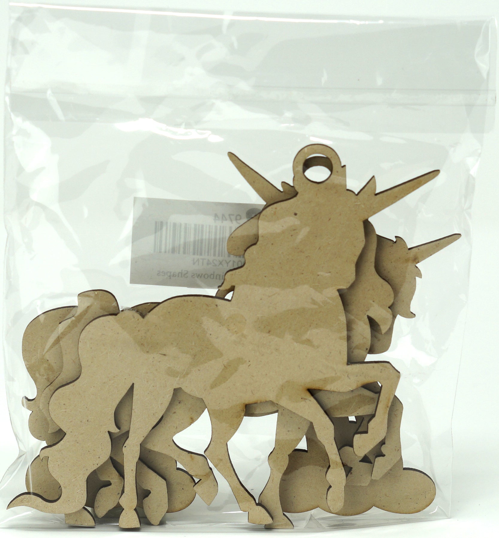Unfinished Wooden Ornaments - Unicorns & Rainbow Shapes - 24-Pack Assorted - DIY - side view