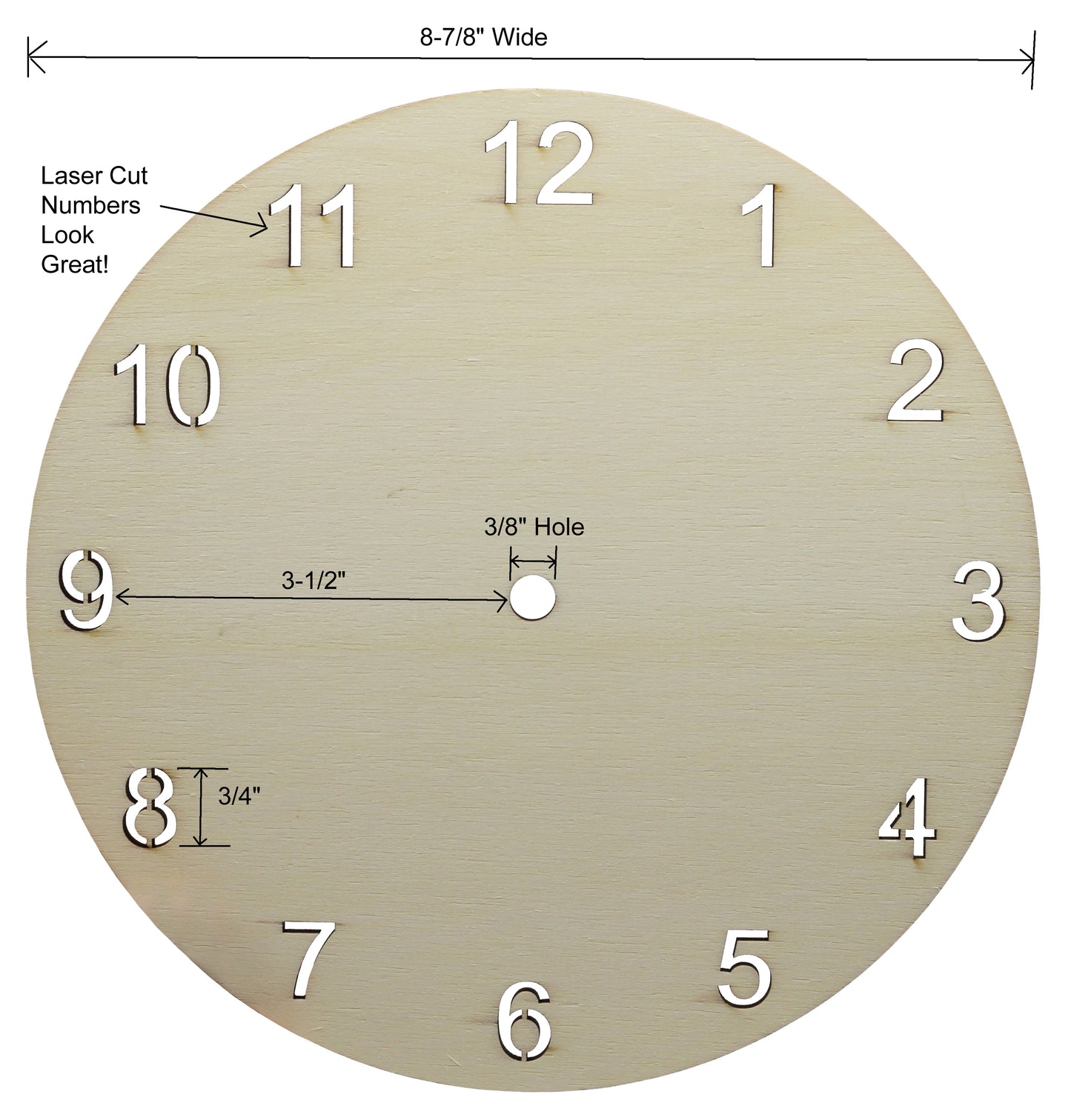 Clock Face for Crafts, DIY Unfinished Wood Clock Face Blank, 9" Round with - view 5