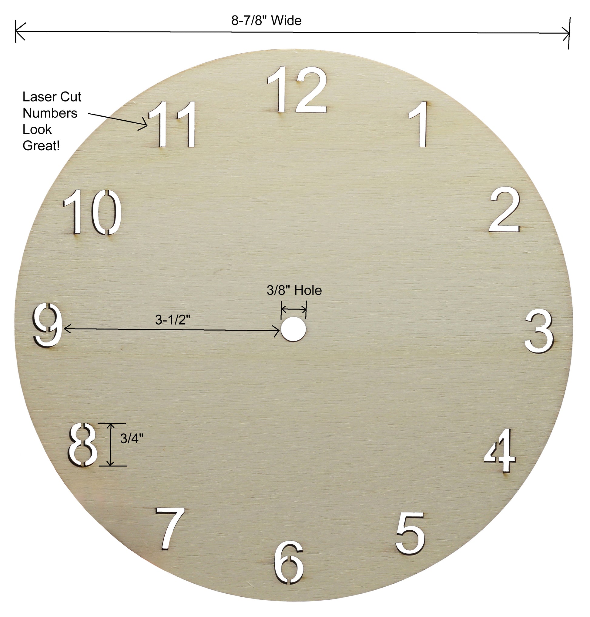 Clock Face for Crafts, DIY Unfinished Wood Clock Face Blank, 9" Round with - view 5