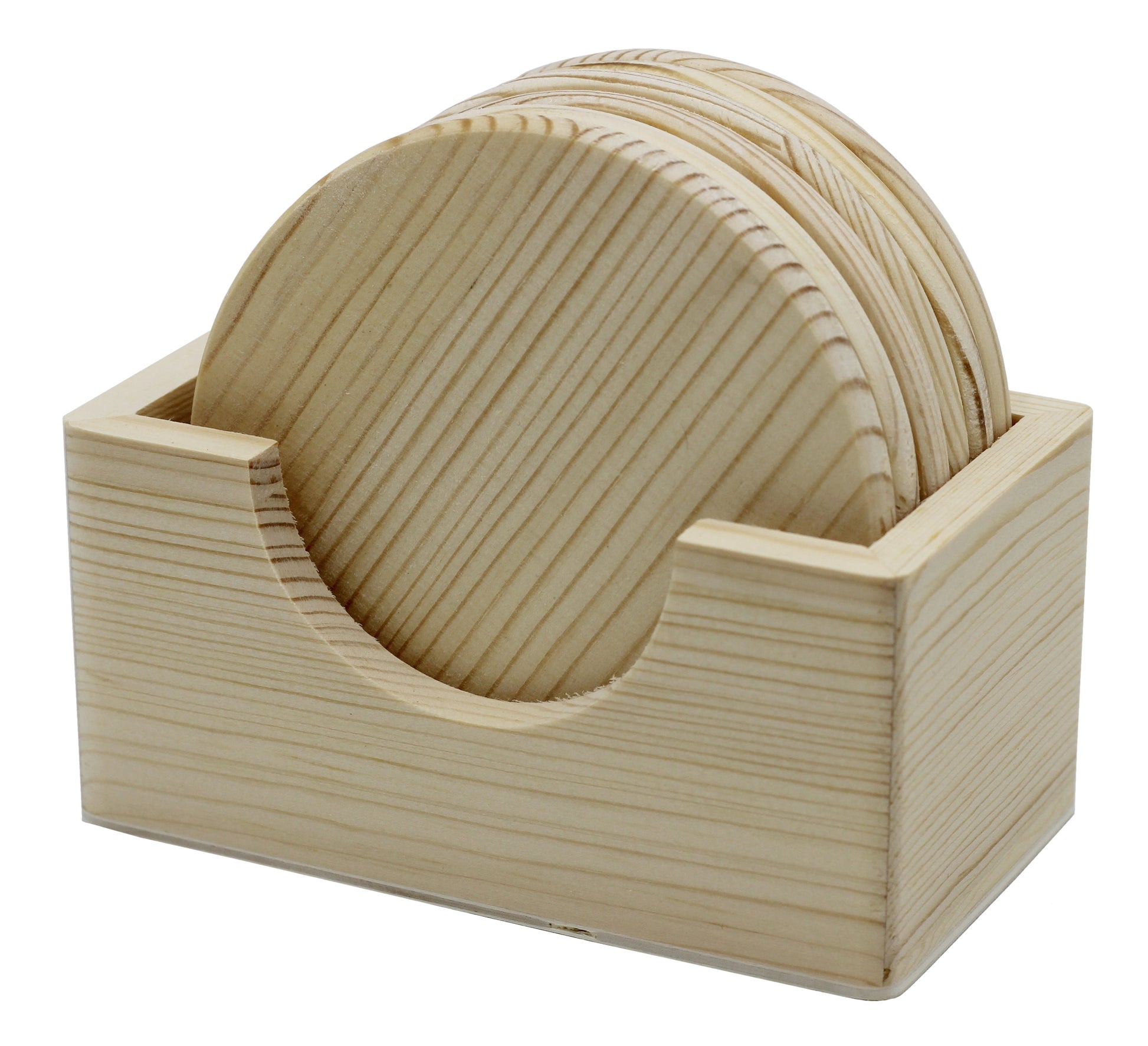 6 Pack of Unfinished Wood Coasters with Holder – 4 Inch Round Wooden Coaster - for craft
