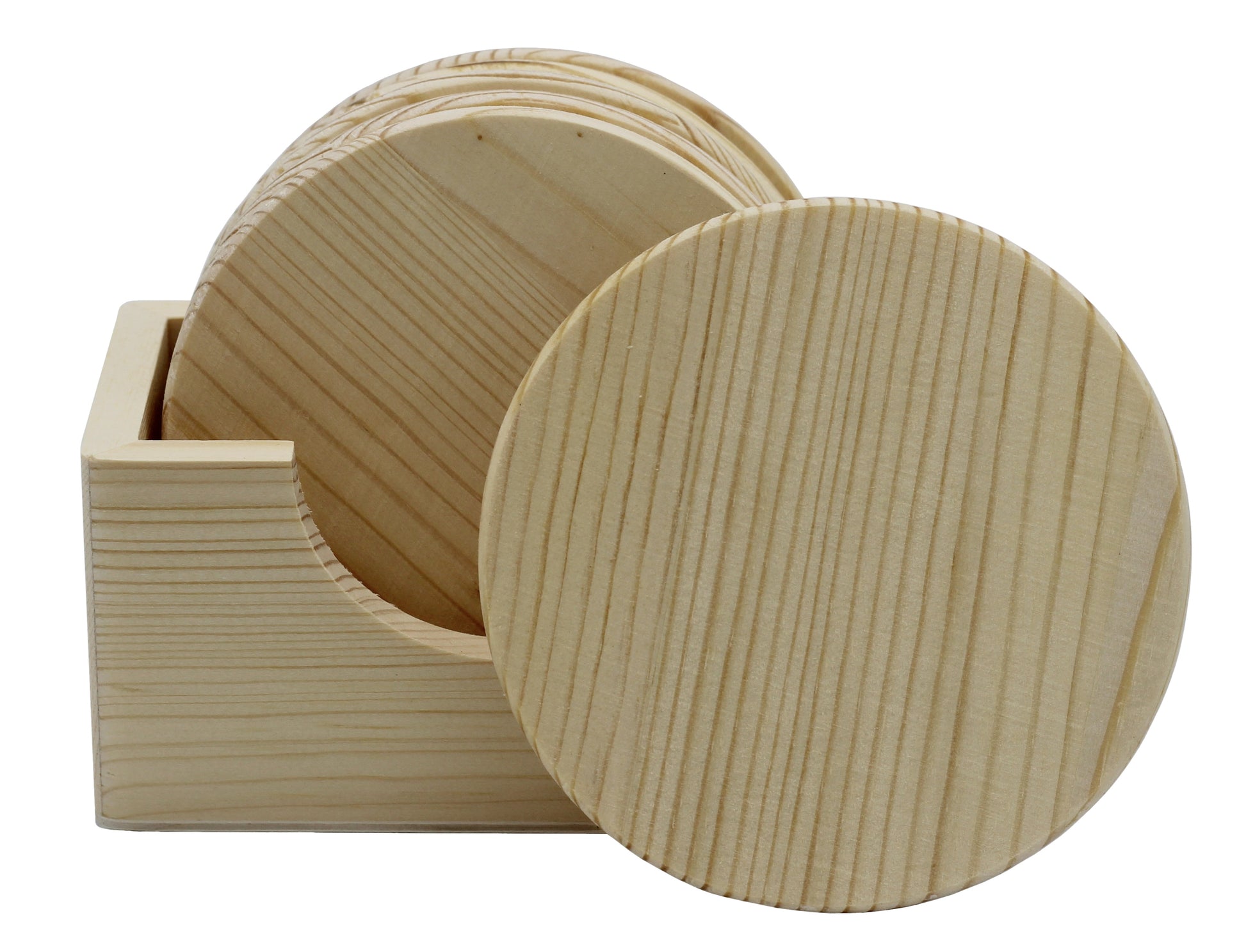 6 Pack of Unfinished Wood Coasters with Holder – 4 Inch Round Wooden Coaster - detail