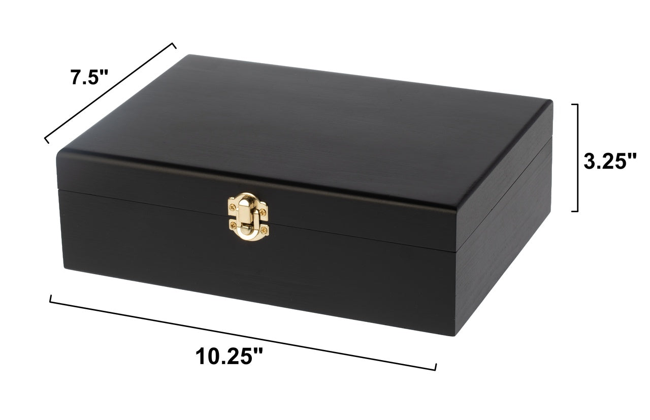 Black Wooden Keepsake Box with Gold Clasp - side view