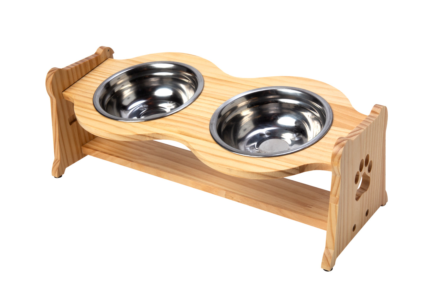 Raised Pet Bowls for Cats and Dogs with 2 Stainless Steel Bowls – Bamboo