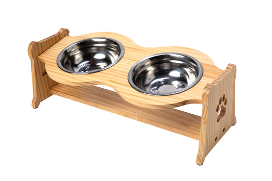 Raised Pet Bowls for Cats and Dogs with 2 Stainless Steel Bowls – Bamboo