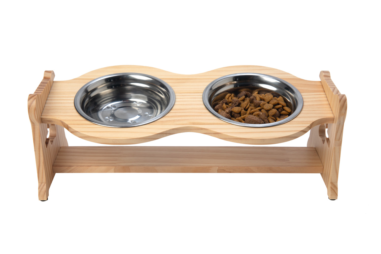 Raised Pet Bowls for Cats and Dogs with 2 Stainless Steel Bowls – Bamboo - side view