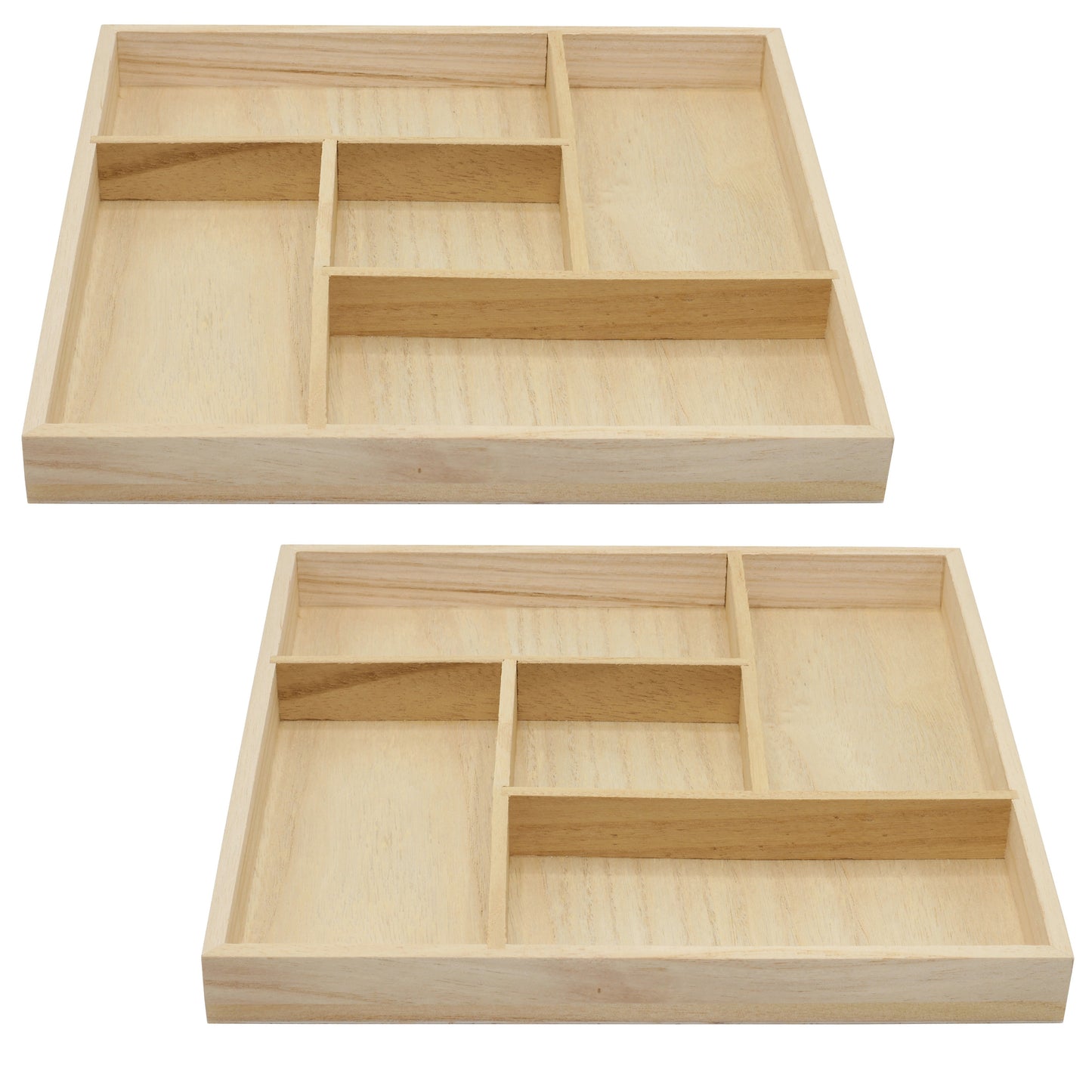 5 Section Wooden Trays – 10" × 10" Square Organizers with Compartments for - for diy