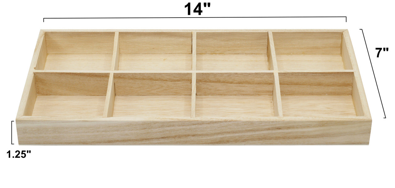 8 Section Wooden Trays – 14" × 7" Rectangular Organizers with 8 Compartments - side view