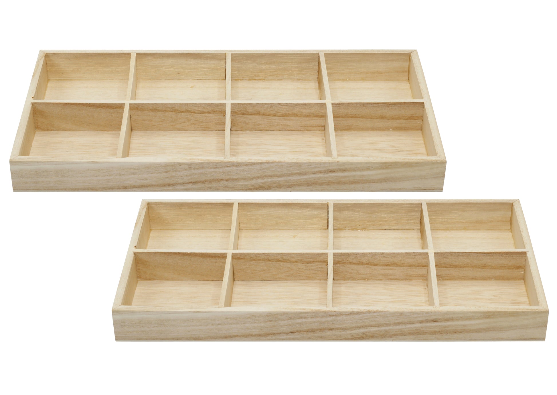 8 Section Wooden Trays – 14" × 7" Rectangular Organizers with 8 Compartments - for diy