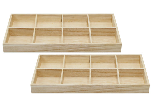 8 Section Wooden Trays – 14" × 7" Rectangular Organizers with 8 Compartments - for diy