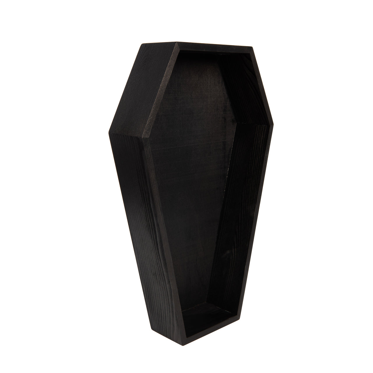 Black Painted Wood Coffin Tray – 13.5 Inch Coffin Shaped Serving Tray Box, - side view