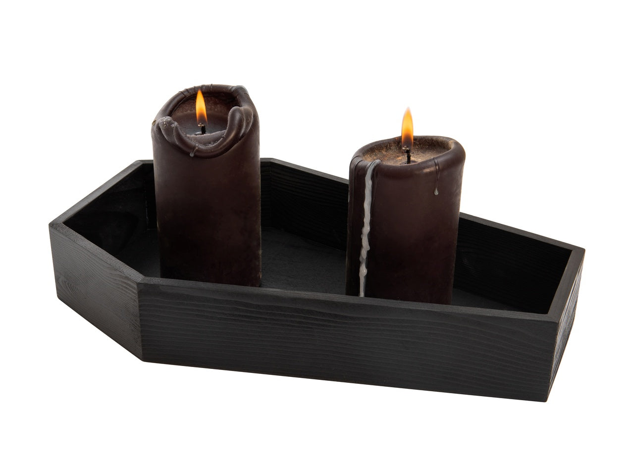 Black Painted Wood Coffin Tray – 13.5 Inch Coffin Shaped Serving Tray Box, - close-up