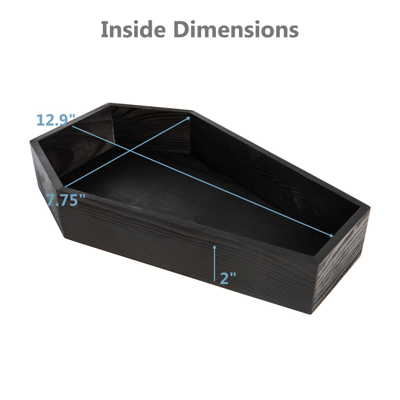 Black Painted Wood Coffin Tray – 13.5 Inch Coffin Shaped Serving Tray Box, - view 5
