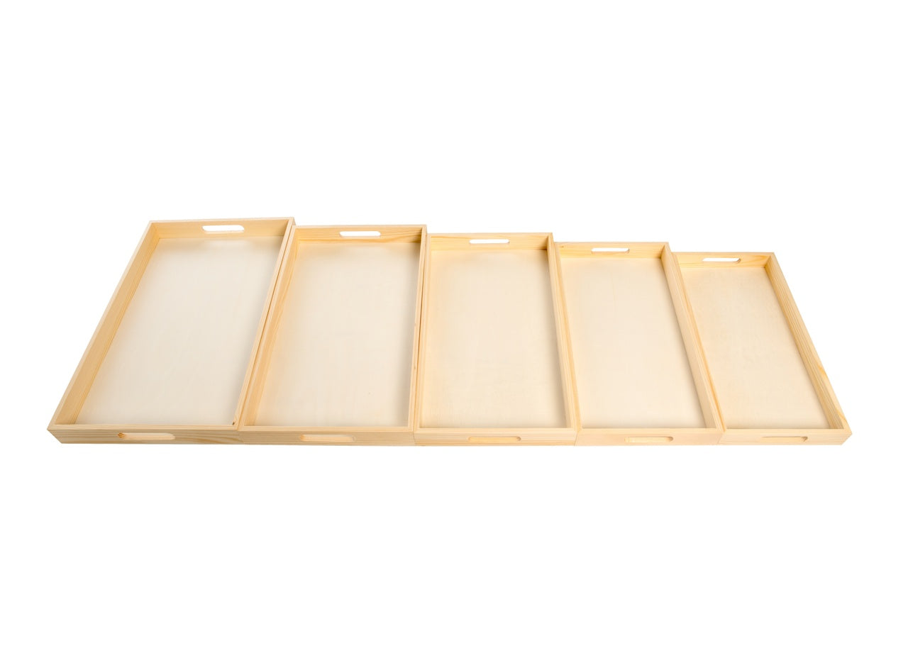 Wooden Nested Serving Trays - Set of 5 Unfinished Rectangle Trays with Cut-Out - detail