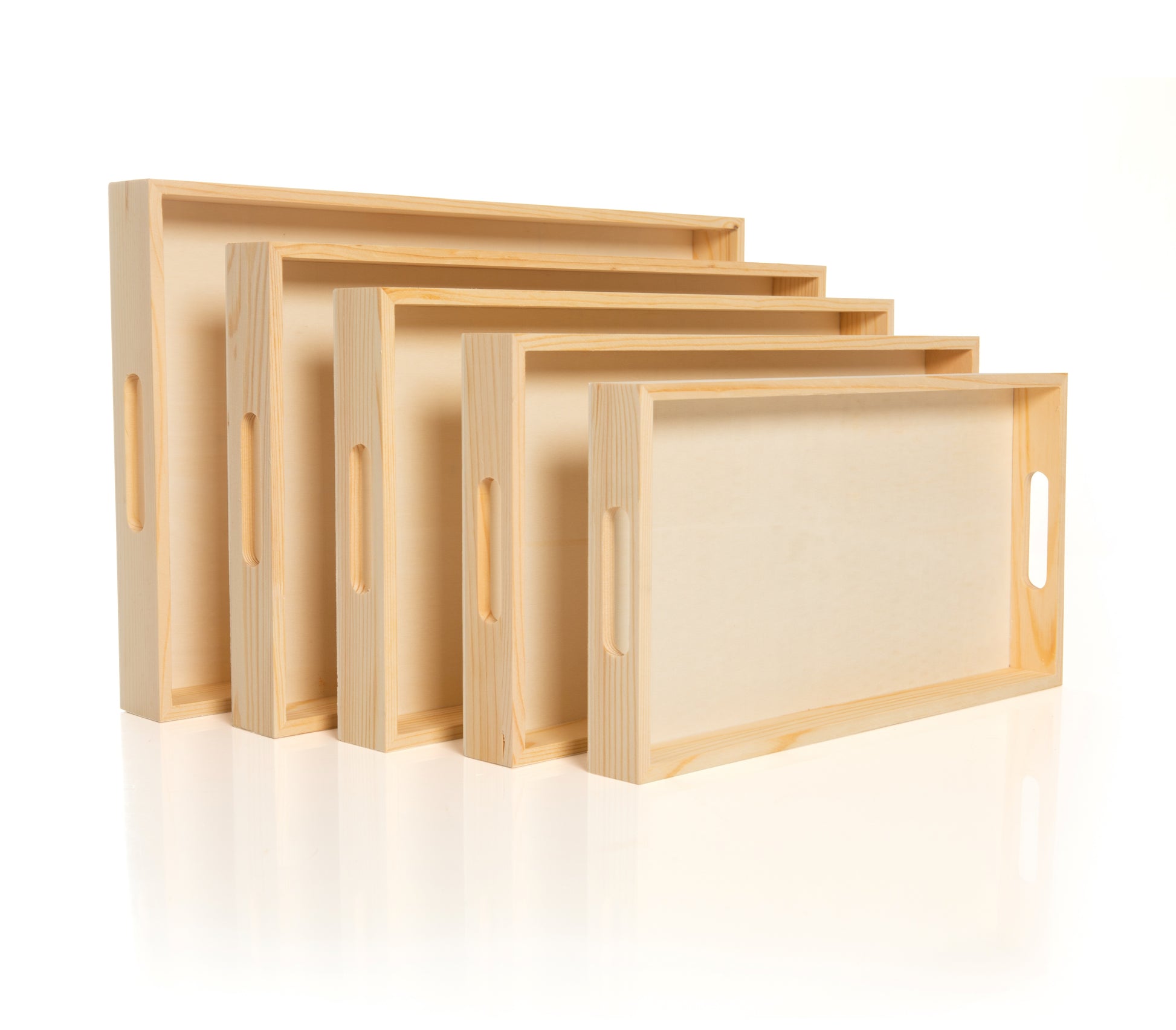 Wooden Nested Serving Trays - Set of 5 Unfinished Rectangle Trays with Cut-Out - for craft