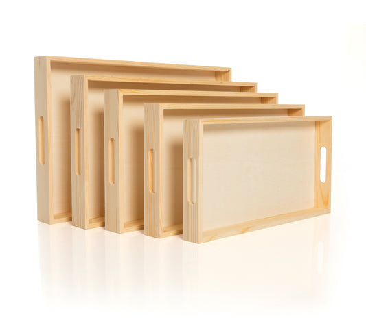 Wooden Nested Serving Trays - Set of 5 Unfinished Rectangle Trays with Cut-Out - for craft