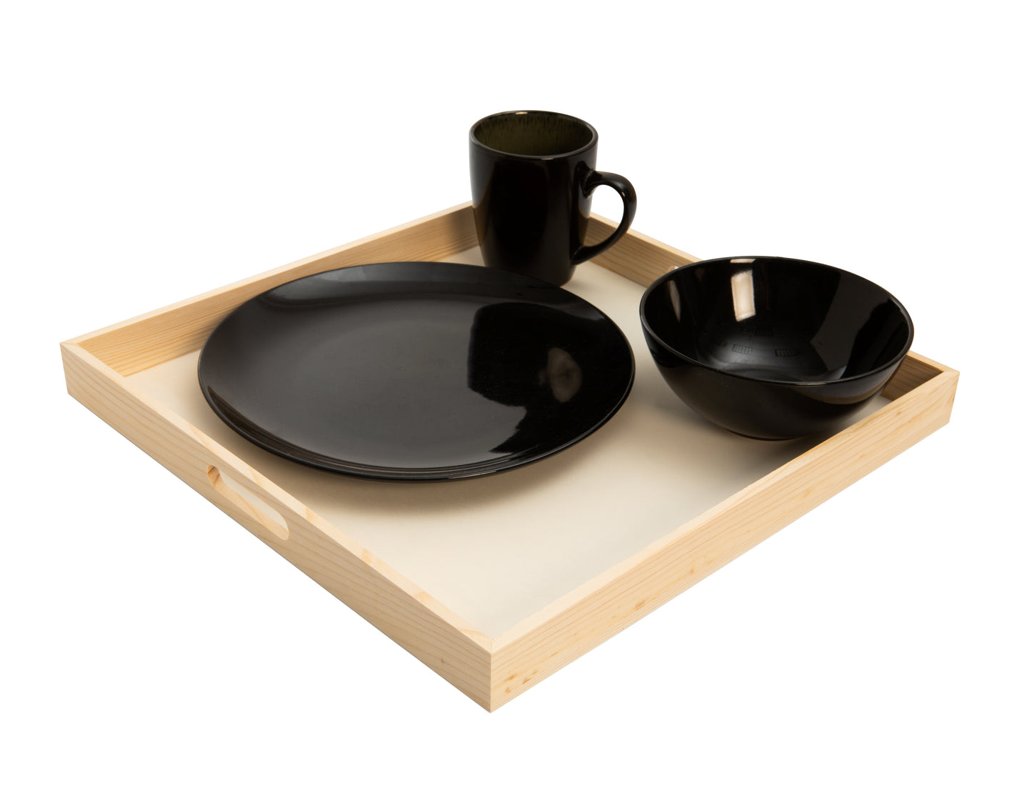 Wooden Nested Serving Trays - Set of 5 Unfinished Square Trays with Cut-Out - close-up