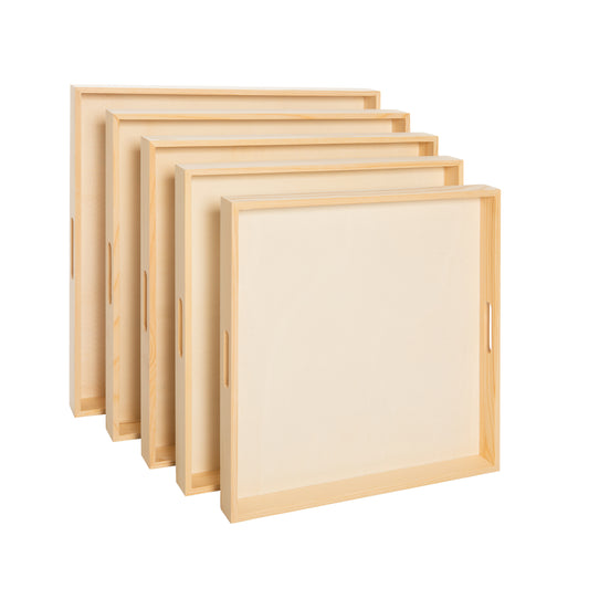 Wooden Nested Serving Trays - Set of 5 Unfinished Square Trays with Cut-Out - for craft