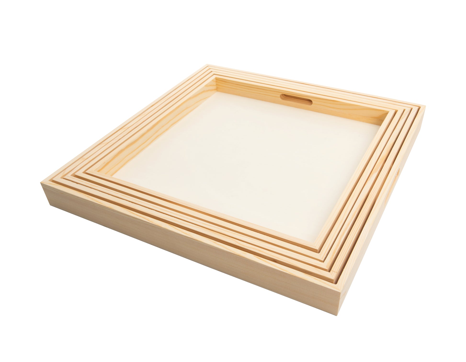 Wooden Nested Serving Trays - Set of 5 Unfinished Square Trays with Cut-Out - side view