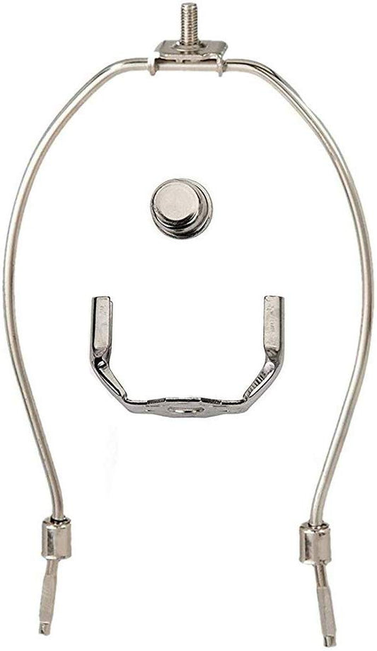 8 Inch Regular Weight Lamp Harp, Finial and Harp Base Set, Polished Nickel
